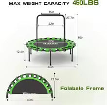 40” Fitness Trampoline for Adult, Max Load 450 LBS Foldable Mini Trampoline, Small Rebounder for Workout, Quiet & Safely Bounce