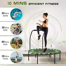 40” Fitness Trampoline for Adult, Max Load 450 LBS Foldable Mini Trampoline, Small Rebounder for Workout, Quiet & Safely Bounce