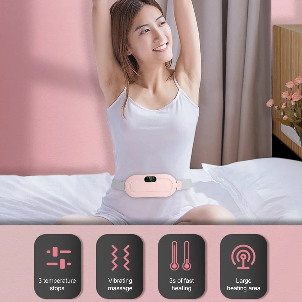 Electric Period Cramp Massager Vibrating Heating Belt for Menstrual Relief