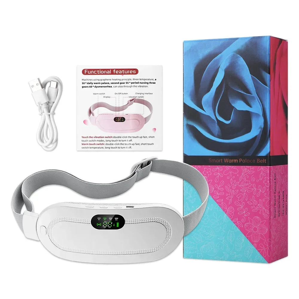 Electric Period Cramp Massager Vibrating Heating Belt for Menstrual Relief