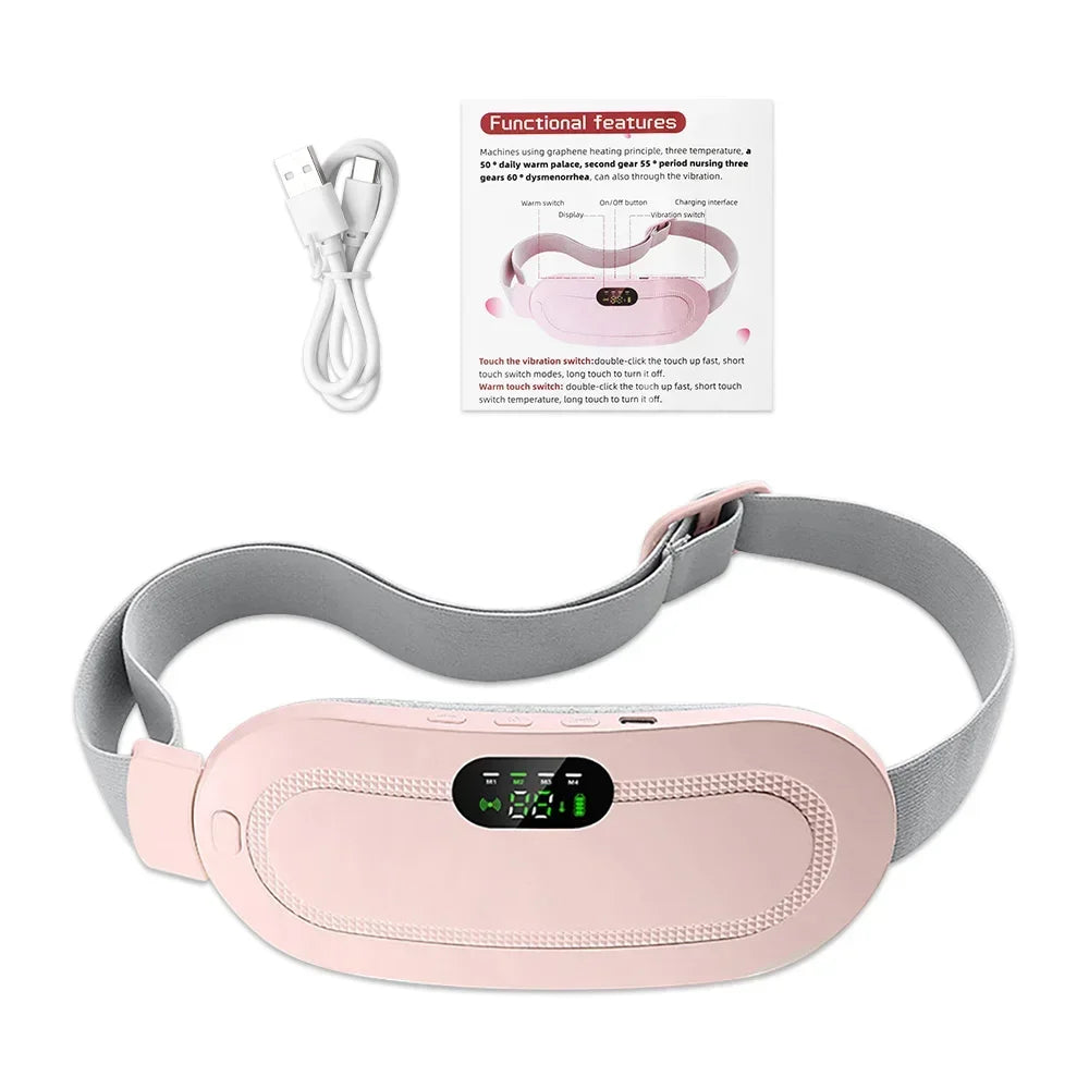 Electric Period Cramp Massager Vibrating Heating Belt for Menstrual Relief