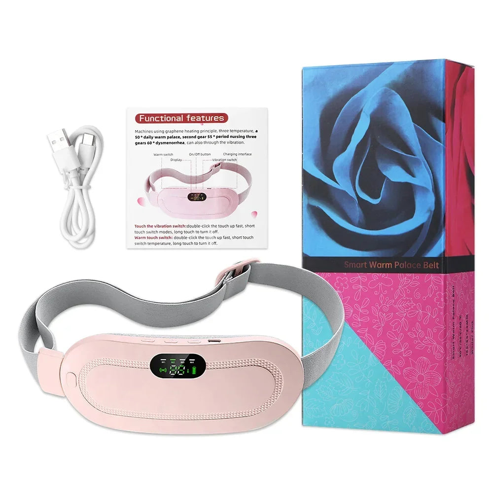 Electric Period Cramp Massager Vibrating Heating Belt for Menstrual Relief